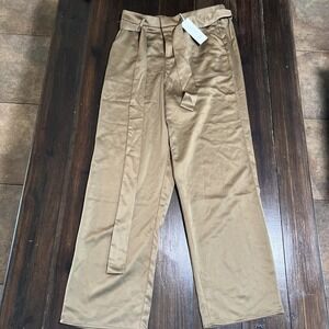 JOIE Linen Blend Wide Leg Culotte Pants in Olive Green Sz L Summer Cool